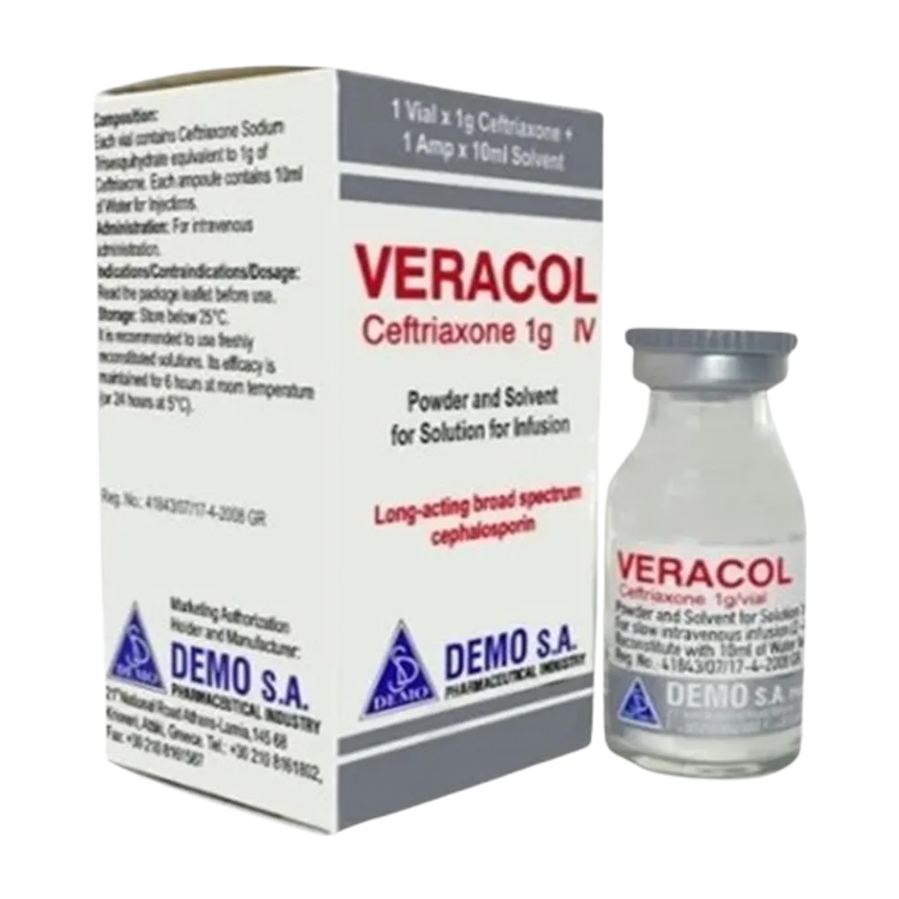 Veracol ceftriaxone IV 1 VIAL X 1 g + 1amp x 10 ml sol